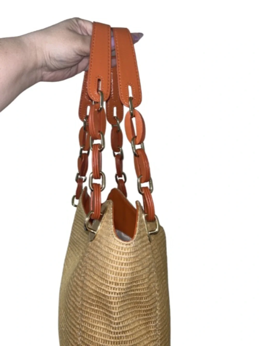 Michael Kors Lilly Woven Straw Hobo Bag - Orange/Tan - EUC - Picture 6 of 12